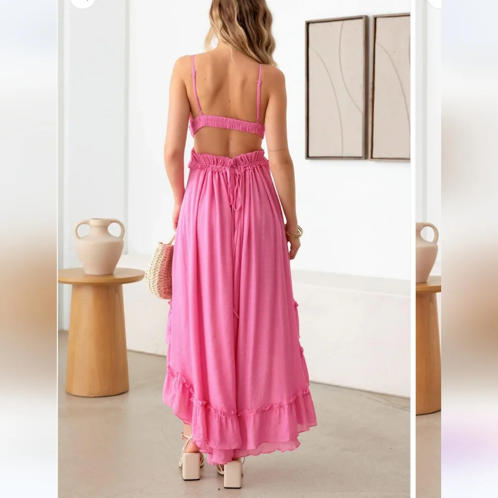 Ruffled open back cut out tiered flair dress - Picture 8 of 14